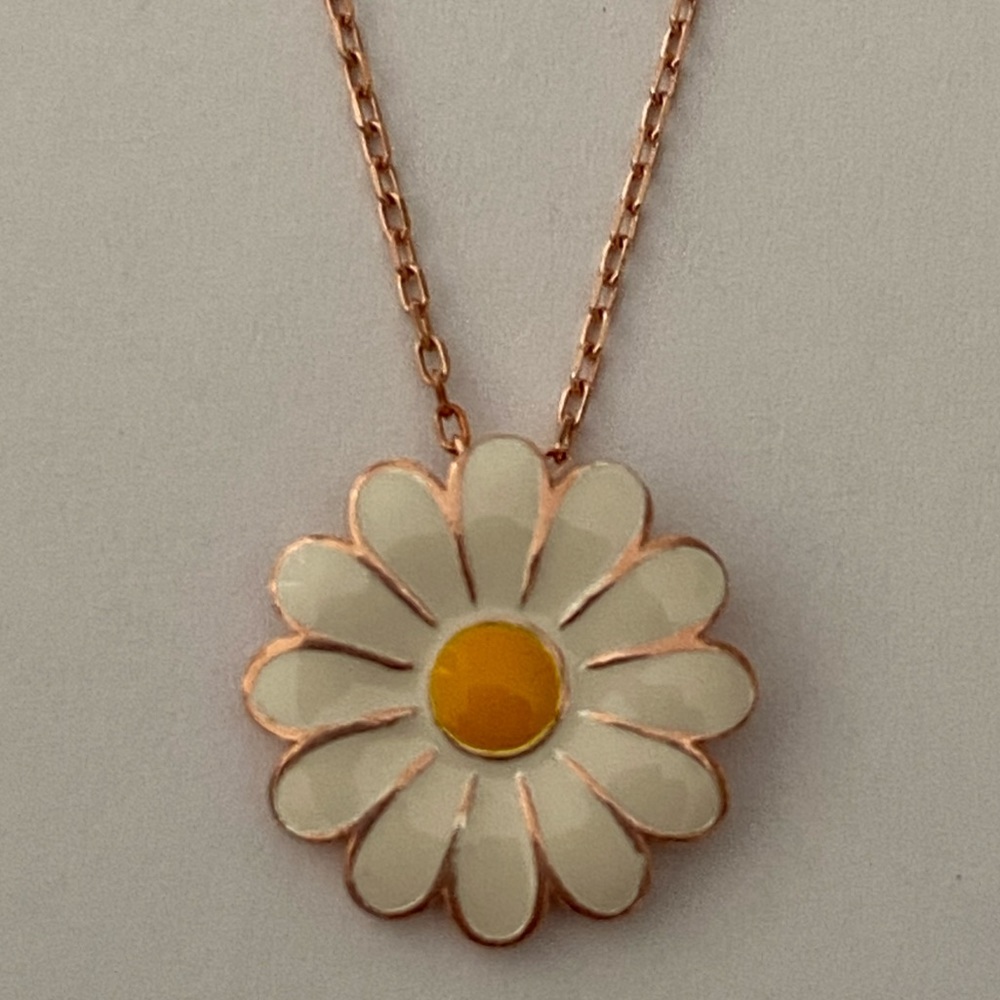 925 Silver daisy handmade enamel necklace 14K rose gold plated